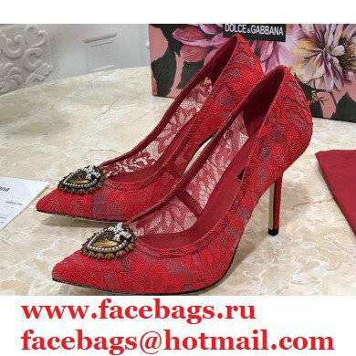 Dolce & Gabbana Heel 10.5cm Taormina Lace Pumps Red with Devotion Heart 2021 - Click Image to Close